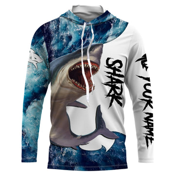 Shark Fishing blue ocean sea wave camo Custom long sleeve performance fishing NQS3368