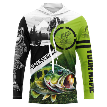Largemouth Bass fishing green black Customize Name bass fish skull UV protection fishing NQS1270