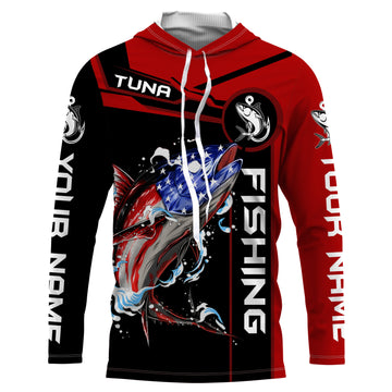 Tuna fishing American flag patriotic Custom Name men's performance Fishing, fishing apparel NQS3279