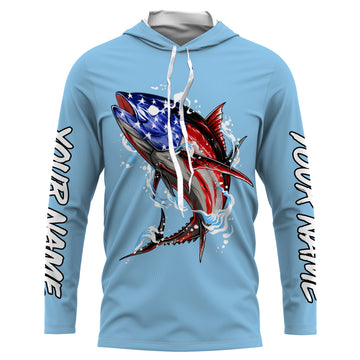 Tuna fishing American flag custom name sun protection long sleeve fishing | Sky Blue NQS3852