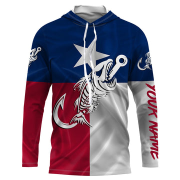 Texas flag fishing Fish hook skull Custom Name sun protection custom fishing, women,kid NQS3372