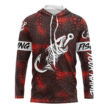 Red Camo fishing Fish hook skull Custom Name sun protection long sleeve fishing NQS5083