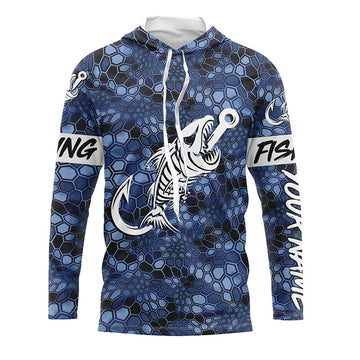 Blue Camo fishing Fish hook skull Custom Name sun protection long sleeve fishing NQS5084