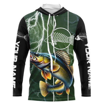 Walleye Fishing Custom Long sleeve Fishing, Walleye green lightning reaper Fishing NQS4016