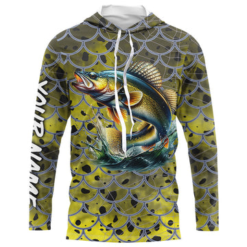 Walleye Fishing yellow scales customize name performance UV protection long sleeves fishing NQS4835