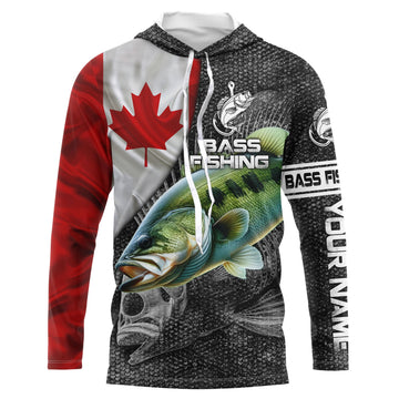 Canadian Flag Largemouth Bass Fishing Custom long sleeve performance Fishing, Fishing NQS3868