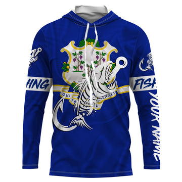 CT Fishing Custom Connecticut Flag Fish hook skull Custom sun protection fishing, women NQS3391