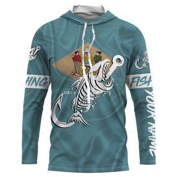 DE Fishing Custom Delaware Flag Fish hook skull Custom sun protection fishing, women NQS3392