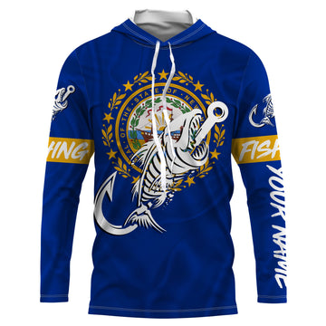 NH New Hampshire Fishing Flag Fish hook skull Custom sun protection fishing, women, kid NQS3400