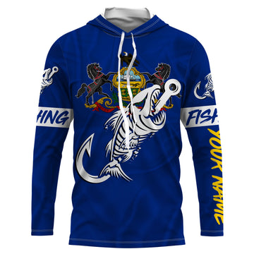 PA Pennsylvania Fishing Flag Fish hook skull Custom sun protection fishing, women, kid NQS3404