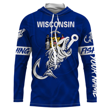 WI Wisconsin Fishing Flag Fish hook skull Custom sun protection fishing, women, kid NQS3410