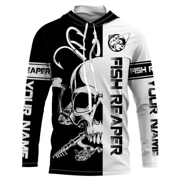 Fish reaper fishing black and white Custom Name 3D UV Protection fishing, fishing apparel NQS3023
