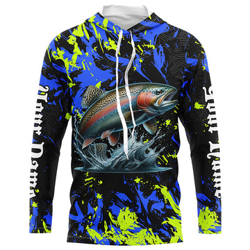 Rainbow trout fishing green blue camo Custom UV protection performance long sleeve fishing NQS7239