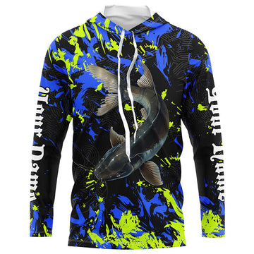 Catfish fishing green blue camo Custom UV protection performance long sleeve fishing NQS7240