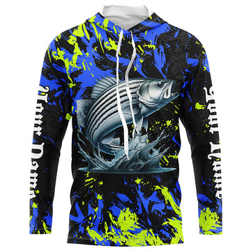 Striped bass fishing green blue camo Custom UV protection performance long sleeve fishing NQS7241