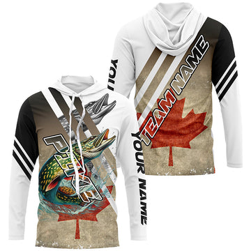 Northern Pike fishing Canadian flag patriotic Custom performance long sleeve fishing tournament NQS7765