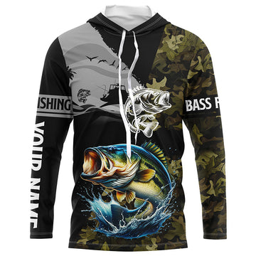 Largemouth Bass Fishing Camo UV protection custom long sleeve fishing apparel, Bass fishing NQS8198