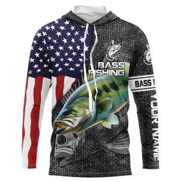 Largemouth Bass fishing American flag custom fishing Performance Long Sleeve NQS3708