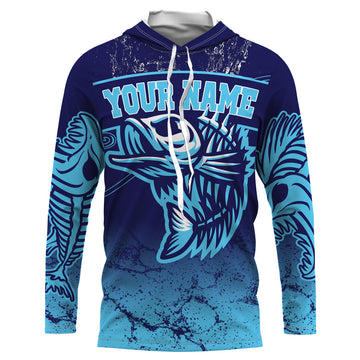 Fish reaper skull fishing tattoo, Fish skeleton Long Sleeve Fishing tournament | Blue NQS3720