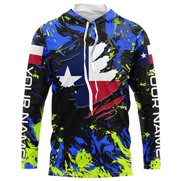 Blue green camo Texas flag patriot Custom sun protection fishing long sleeve NQS7264