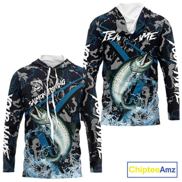 Custom Chinook Salmon Fishing Camo Long Sleeve Fishing, Personalized Salmon Fishing Team NQS9939