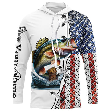 Largemouth Bass fishing American flag patriotic 4th July Custom name performance fishing NQS2072