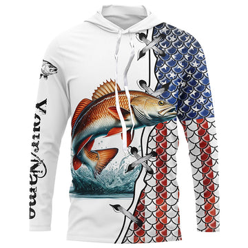 Redfish puppy drum fishing American flag patriotic 4th July Custom performance fishing NQS2073