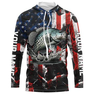 Crappie fishing black American flag Custom UV protection performance long sleeve fishing NQS7276