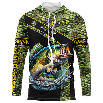 Largemouth Bass fishing scales UV protection Custom long sleeve fishing, Bass fishing NQS4888