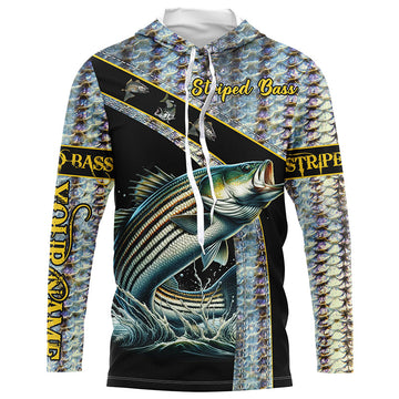 Striped Bass fishing scales UV protection Custom long sleeve fishing, Striper fishing NQS4891