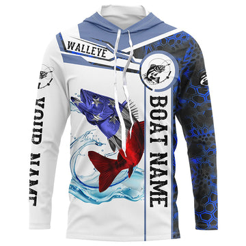 Walleye Fishing blue camo American Flag Custom name and boat name performance Long Sleeve Fishing NQS3457