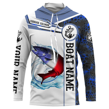 Salmon Fishing blue camo American Flag Custom name and boat name performance Long Sleeve Fishing NQS3902
