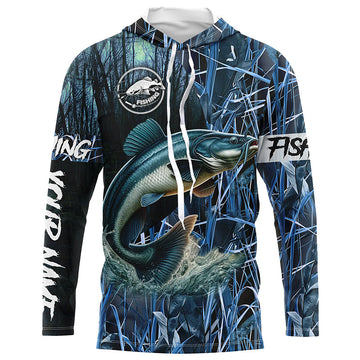 Catfish fishing blue camouflage fishing clothing Custom UV protection performance fishing NQS2614
