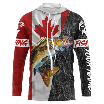 Canadian Flag Walleye Fishing Custom long sleeve performance Fishing, Walleye Fishing NQS4897