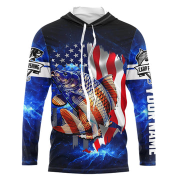 Carp Fishing blue galaxy 3D American Flag patriotic Customize name All over print fishing NQS449