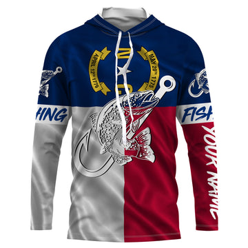 Trout fishing NC North Carolina flag custom name UV sun protection UPF 30+ performance fishing NQS3609
