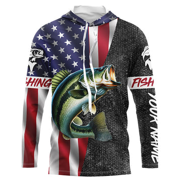 American Flag Bass Fishing Custom long sleeve Fishing, Bass Fishing NQS4926