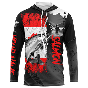 Canadian Flag Salmon Fishing Custom long sleeve performance Fishing, Salmon fishing NQS8055