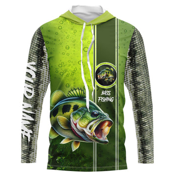 Largemouth Bass Green Scale Fishing UV protection custom name long sleeves Fishing NQS603