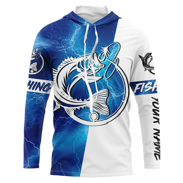 Bass Fishing tattoo blue lightning Customized Name Fishing performance apparel NQS2644