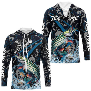 Custom Musky Fishing Camo Long Sleeve Fishing, Personalized Muskie Fishing Team NQS9702