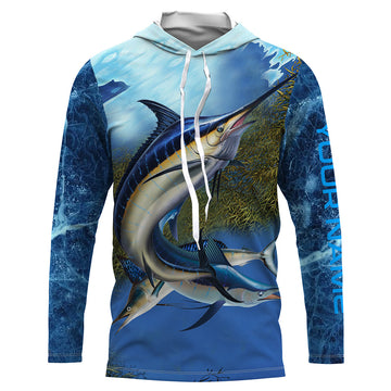 Marlin fishing blue deep sea Custom UPF fishing, custom fishing with hood NQS3217