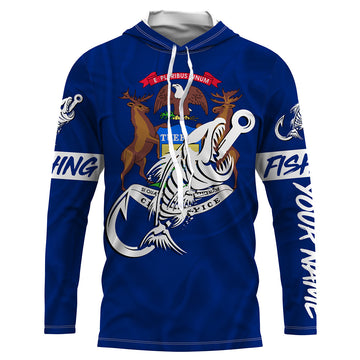 MI Fishing Custom Michigan Flag Fish hook skull Custom sun protection fishing, women NQS3321