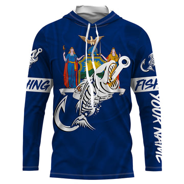 NY Fishing Custom New York Flag Fish hook skull Custom sun protection fishing, women NQS3322