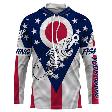 OH Fishing Custom Ohio Flag Fish hook skull Custom sun protection fishing, women NQS3323