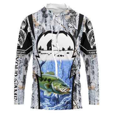 Largemouth Bass ice fishing Winter camo custom Long sleeve fishing, Ice fishing Bass NQS9194