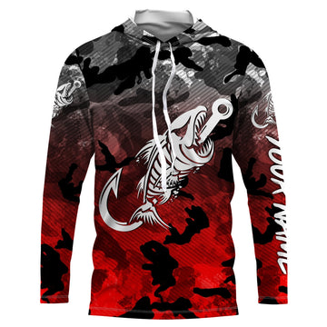 Black Red Camo fishing Fish hook skull Custom Name sun protection long sleeve fishing NQS3621