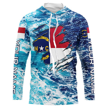 Blue sea wave ocean camo North Carolina flag patriot Custom sun protection fishing long sleeve NQS5767