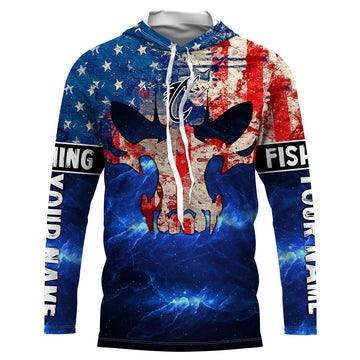 American Flag Fish reaper blue galaxy Custom Long sleeve UV, personalized Patriotic Fishing gifts NQS2389