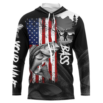 American Flag Bass Fishing Custom long sleeve performance Fishing, Bass fishing NQS8980
